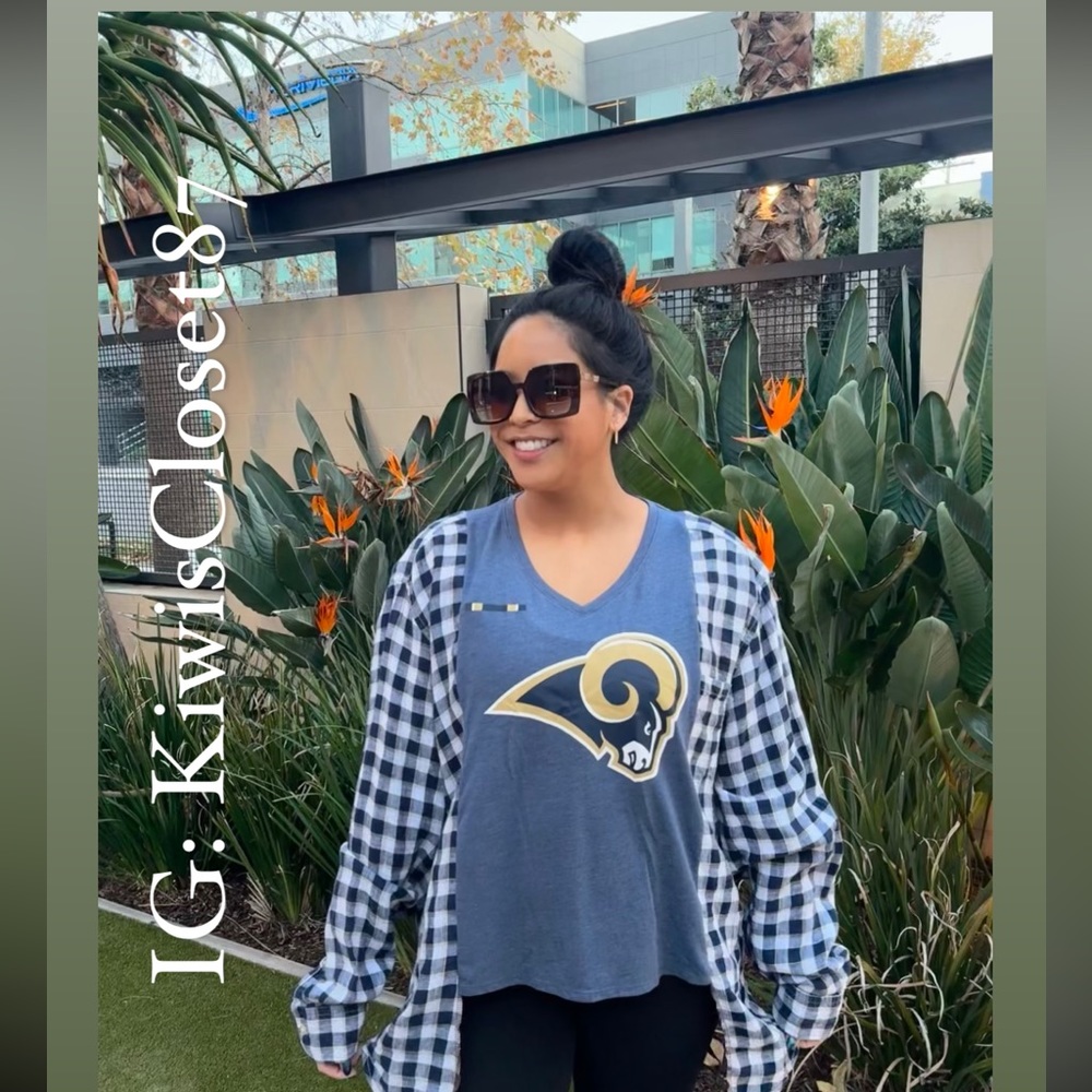 Los Angeles Rams long sleeve V-neck reworked flannel tee